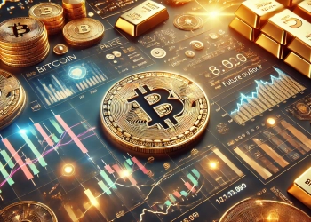 A 16 9 horizontal image for a cryptocurrency article. It features a Bitcoin price chart showing a recent surge a comparison with gold prices and a p