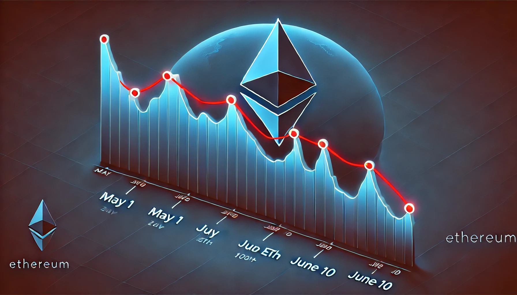 A professional and clean chart showing the number of Ethereum addresses with 1000 ETH from May 1 to June 10. The chart should have a dark blue backg