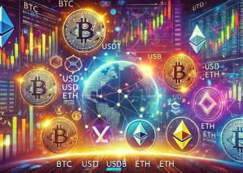 A vibrant and engaging image showing the listing of multiple cryptocurrencies on a major exchange with various trading pairs such as BTC, USDT, BNB, E