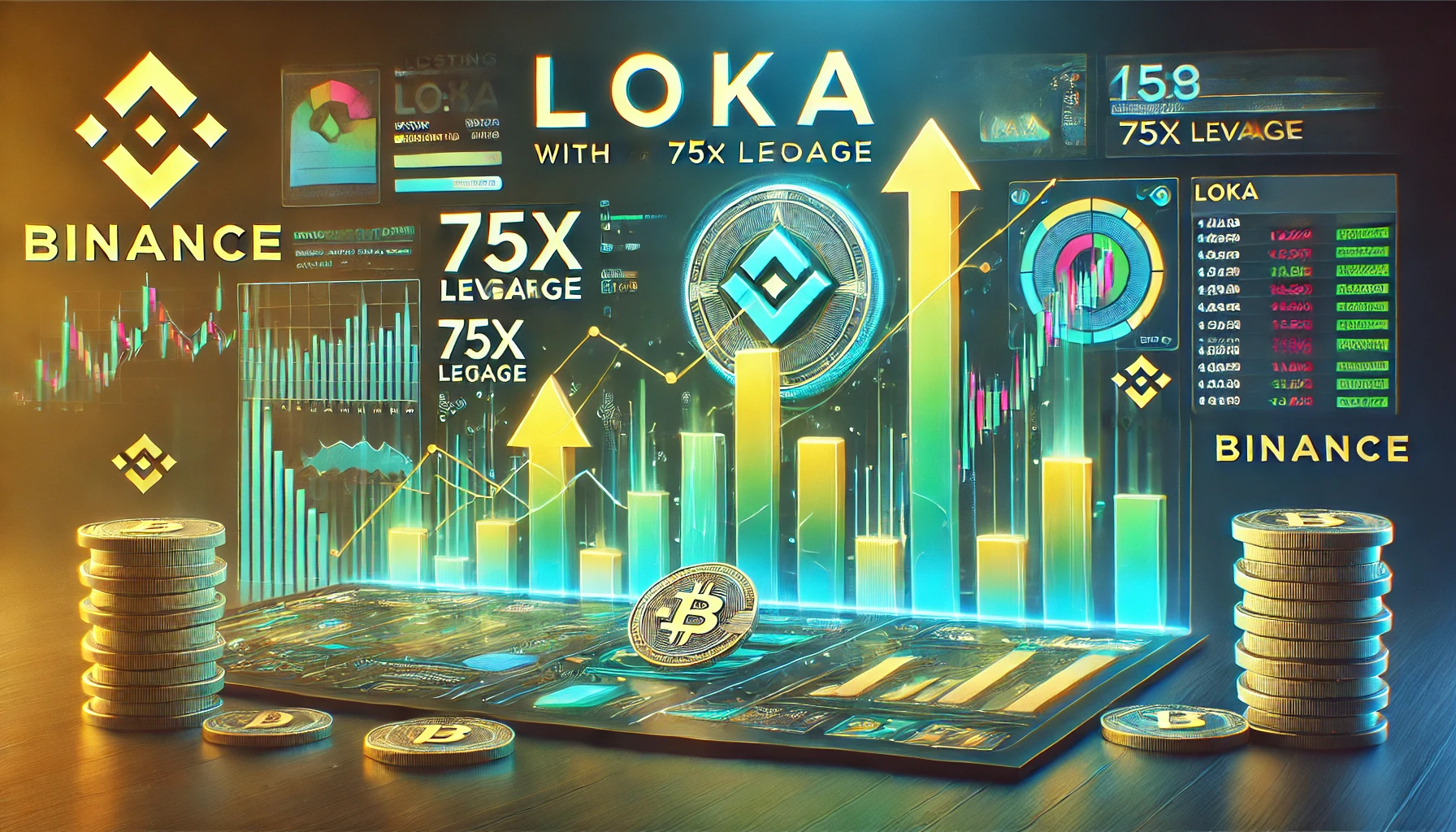 Binances listing of LOKA with 75x leverage The image should feature abstract elements of cryptocurrency trad