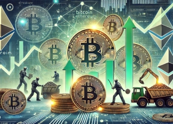 Bitcoin and Ethereum miners accumulating coins symbolizing potential market optimism. The image features prominent Bitco