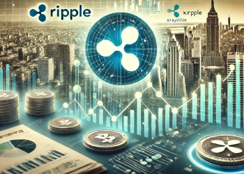 Ripple and Grayscales XRP decision The image should include the XRP logo prominently alongside elements representing f