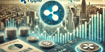 Ripple and Grayscales XRP decision The image should include the XRP logo prominently alongside elements representing f