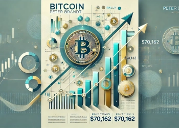 article about Peter Brandts analysis of Bitcoins rally potential The design should feature abstract representa