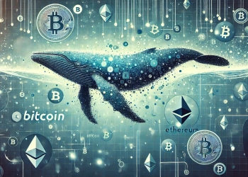 crypto whale the image should include abstract visuals of large digital whales swimming in a sea of crypto