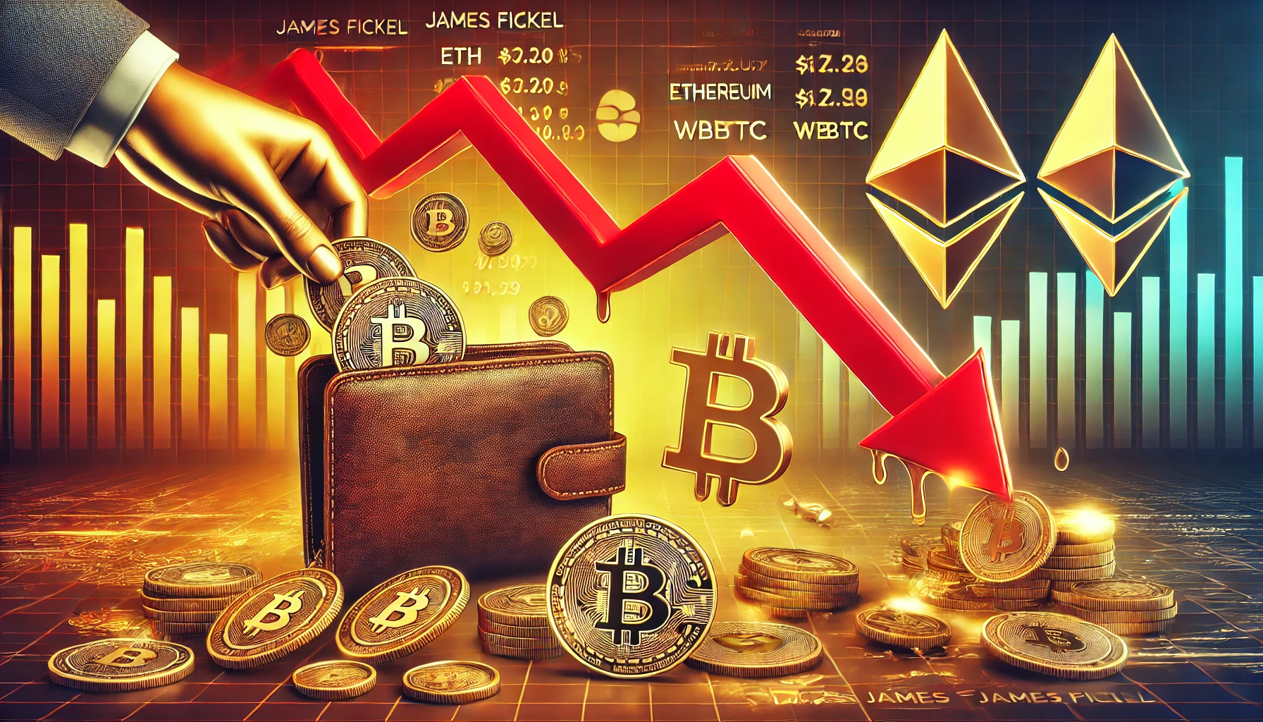 cryptocurrency loss of James Fickel with focus on Ethereum ETH and Wrapped Bitcoin WBTC. The image shou