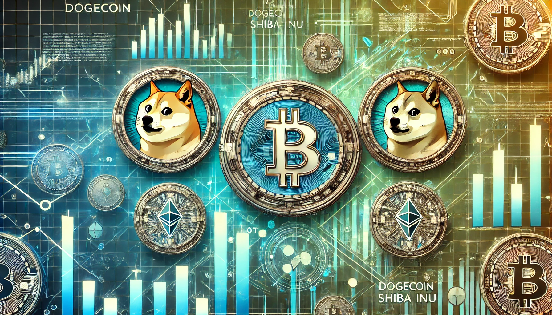 cryptocurrency news article discussing meme coins like Dogecoin and Shiba Inu focusing on market volatil