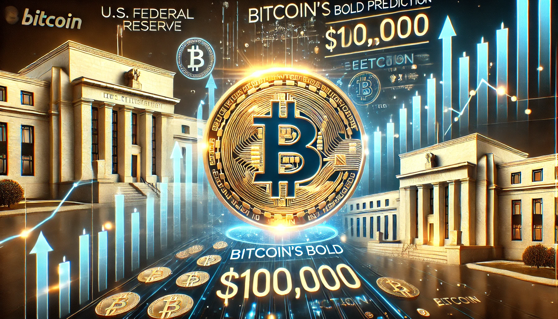 dynamic and futuristic theme focused on Bitcoin The background features a glowing digital financial graph with Bitcoin symb