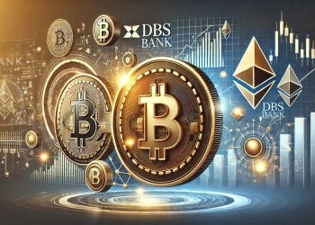 for a cryptocurrency news article about DBS Bank offering Bitcoin and Ethereum trading options The image should