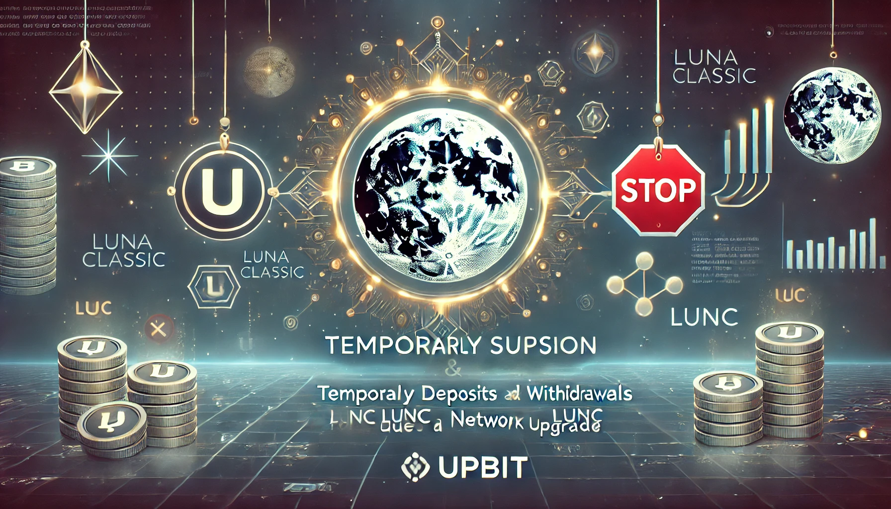 highlighting Upbits temporary suspension of deposits and withdrawals for Luna Classic LUNC due to a network upg