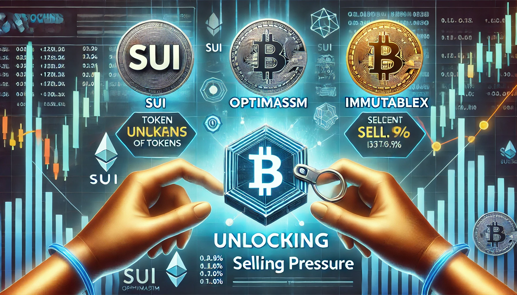 highlighting the unlocking of tokens for SUI Optimism and ImmutableX with a focus on selling pressure The image show