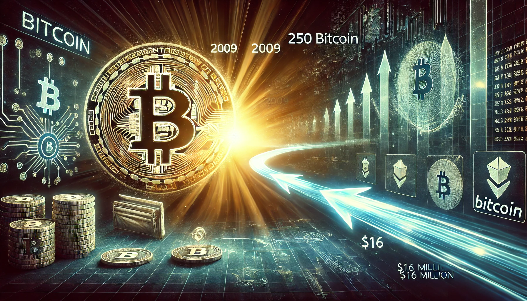 movement of 250 Bitcoin BTC from the early Satoshi era The image features a glowing Bitcoin logo symbolizing th