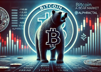 news article about Bitcoins potential entry into a bear market as analyzed by Alphractal The image should featu