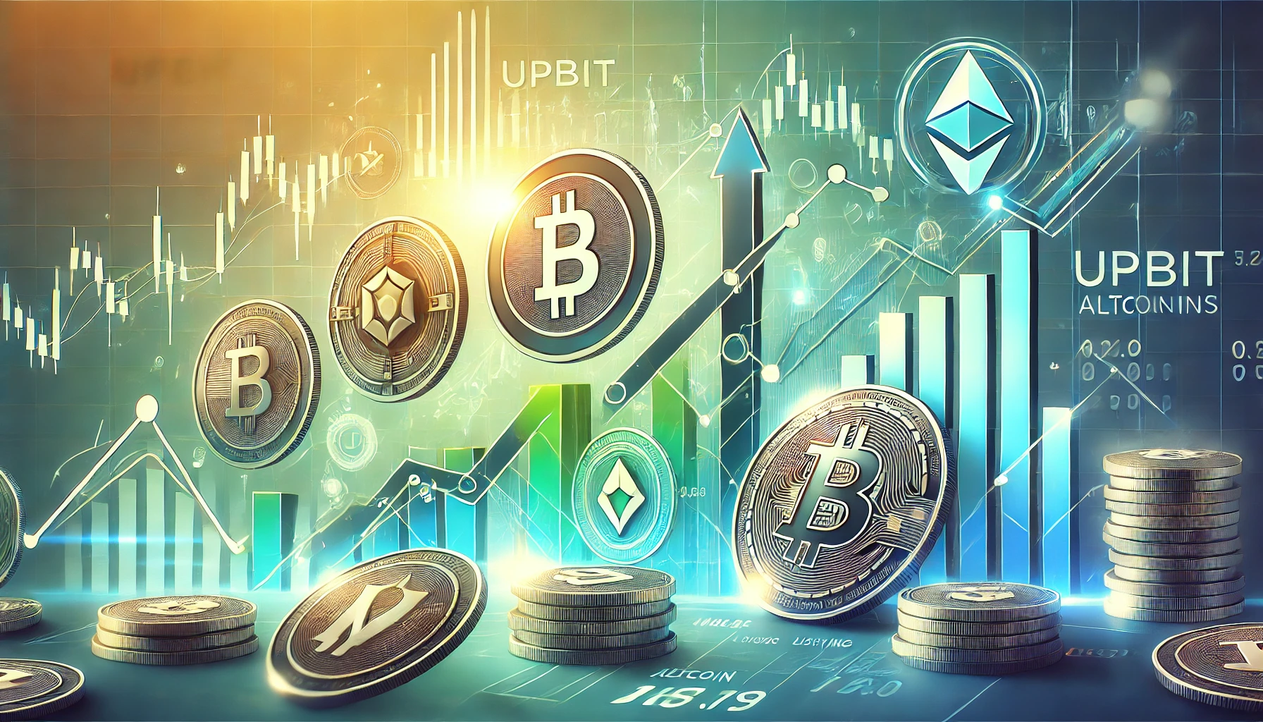 news article about Upbits altcoin listings and price surges The image should feature cryptocurrency symbol