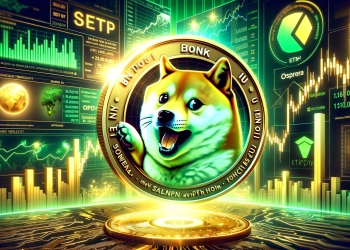 showcasing the Bonk Inu BONK meme coin symbol with elements of Solana blockchain technology The background includes