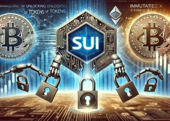 showing the unlocking of tokens for SUI Optimism and ImmutableX The image features digital tokens being released sym