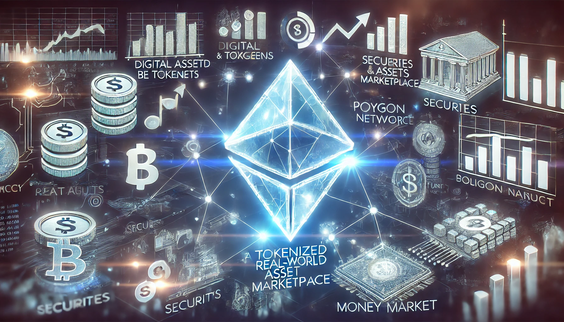 tokenized real world asset marketplace using the Polygon network without any text Show digital assets being tokenized