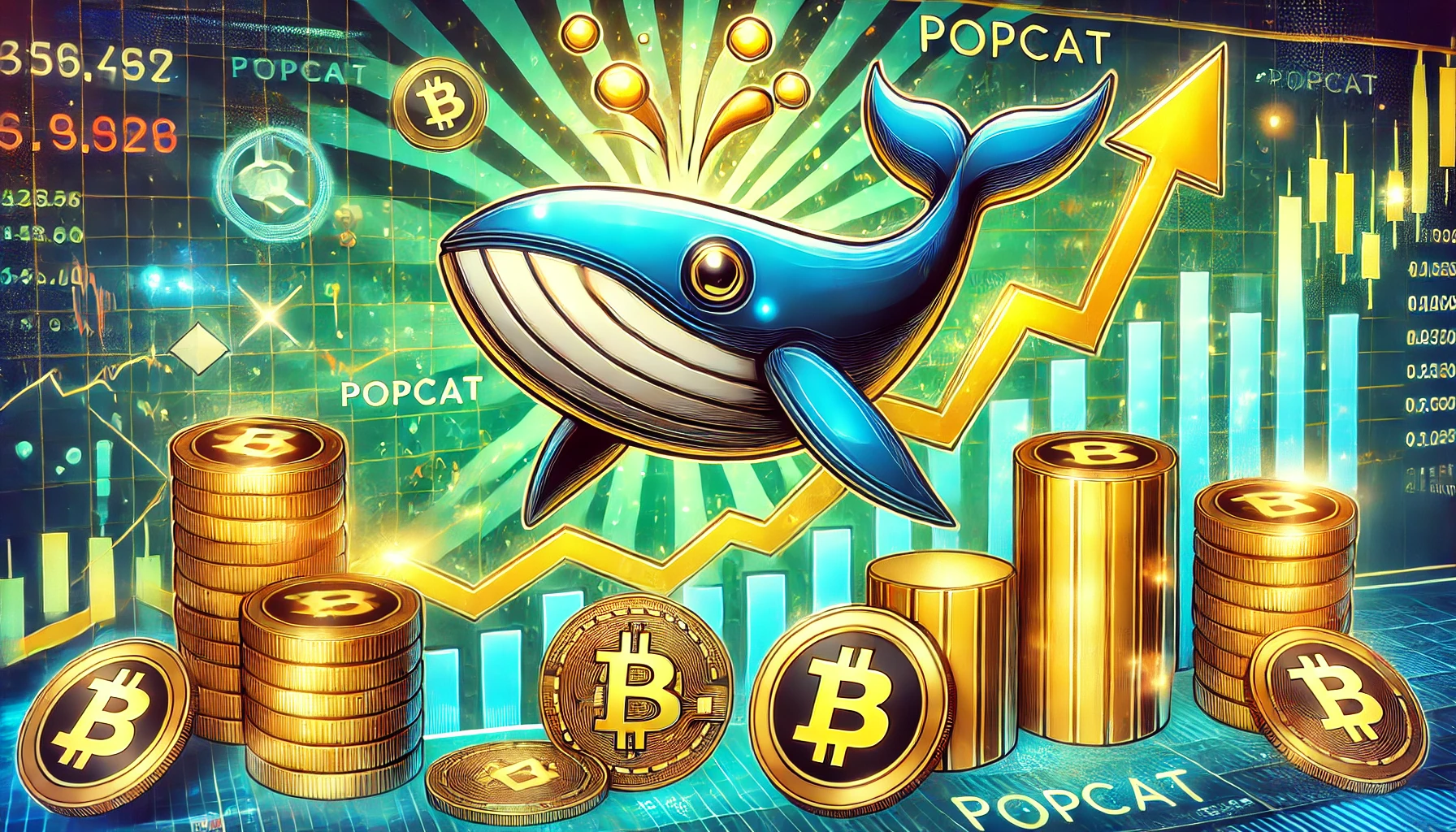 whales themed image representing a large cryptocurrency purchase in the meme coin market Depict a stylized whale symbol illustrating the large