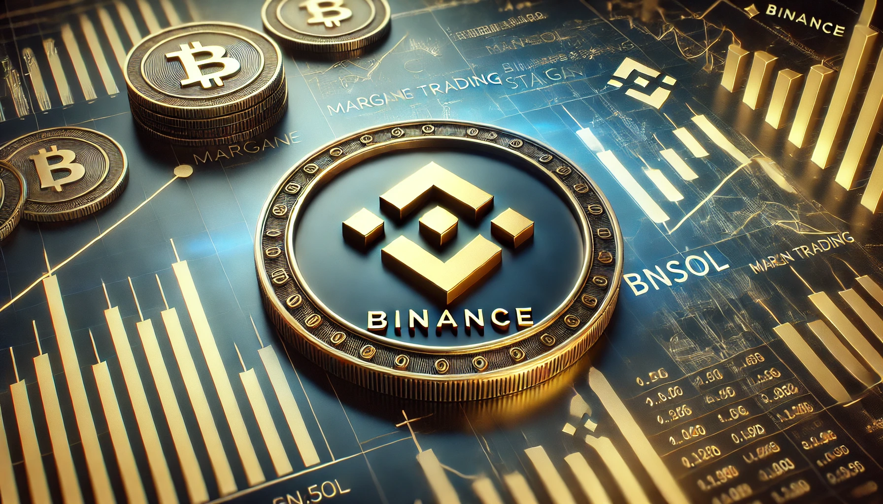 Binance is announcement of BNSOL for margin trading. The focus is on the Binance logo and the digital coin symbol of BNSOL Binan