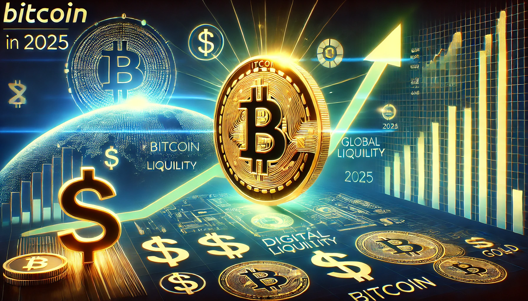 Bitcoin is growth potential as a top performing asset in 2025 with a prominent Bitcoin symbol set against a rising financial