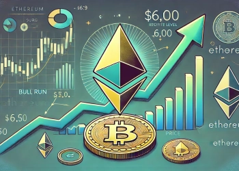 Ethereum is potential bull run with a price surge target. The image should feature the Ethereum logo prominently with an upwa