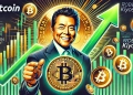 Robert Kiyosaki with the Bitcoin logo emphasizing a sense of urgency for investment during the Uptober rally. The background s