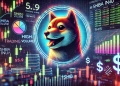 Shiba Inu is high trading volume with a focus on the SHIB logo digital charts showing trading metrics and indicators of tra