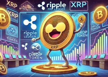 capturing the excitement of the meme coin trend on the XRP Ledger featuring the Ripple logo a meme coin symbol such as a pla