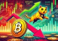 cryptocurrency market focusing on Bitcoin is drop and Simon is Cat token is meteoric rise. The image should include t