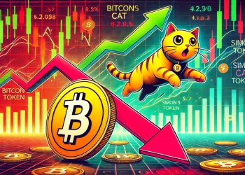 cryptocurrency market focusing on Bitcoin is drop and Simon is Cat token is meteoric rise. The image should include t