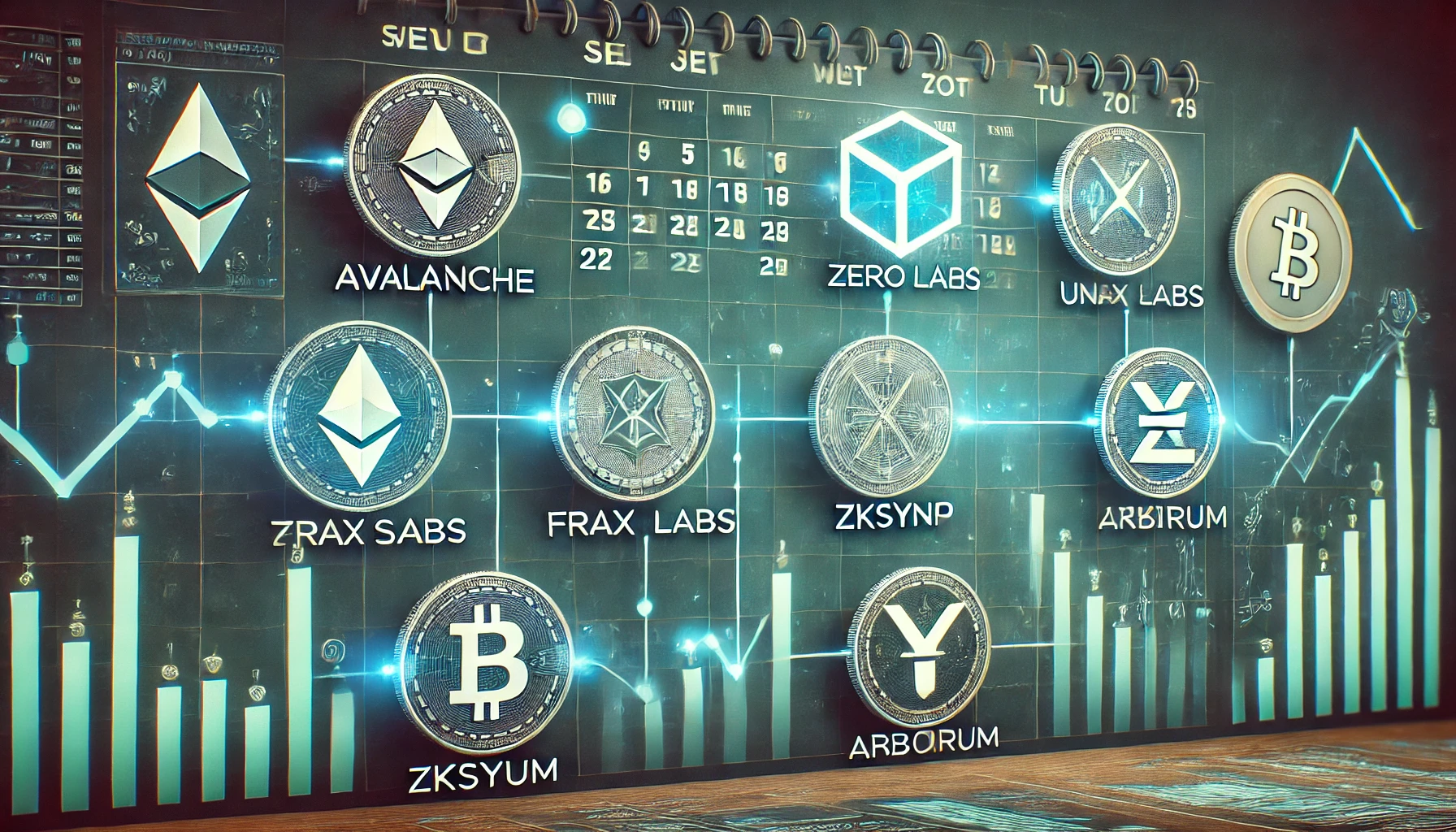 cryptocurrency themed image highlighting key events for six altcoins this week. The image features symbols or logos representing A