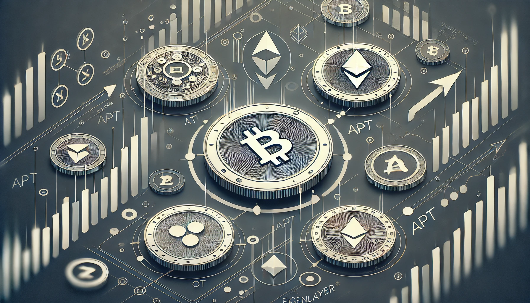 cryptocurrency token unlocks and market volatility featuring fewer coins focusing on key altcoins like APT and EigenLayer