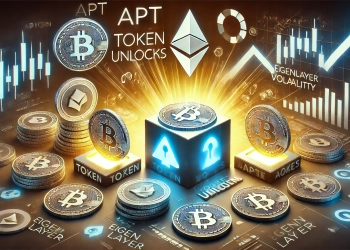 cryptocurrency token unlocks creating market volatility The image should feature tokens for various altcoins like APT Eig