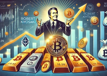 depicting Robert Kiyosaki is endorsement of Bitcoin as a wealth preservation tool against economic downturns. Show