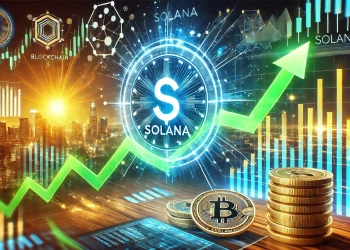 depicting Solana is strong performance in the cryptocurrency market. The image should feature the Solana logo prominentl