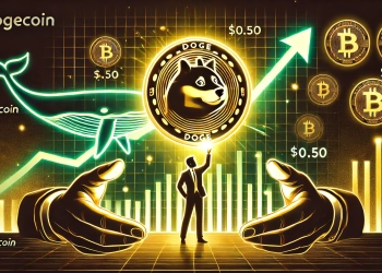 depicting a major Dogecoin investor making a large purchase. The central focus is the Dogecoin DOGE symbol with upward ar