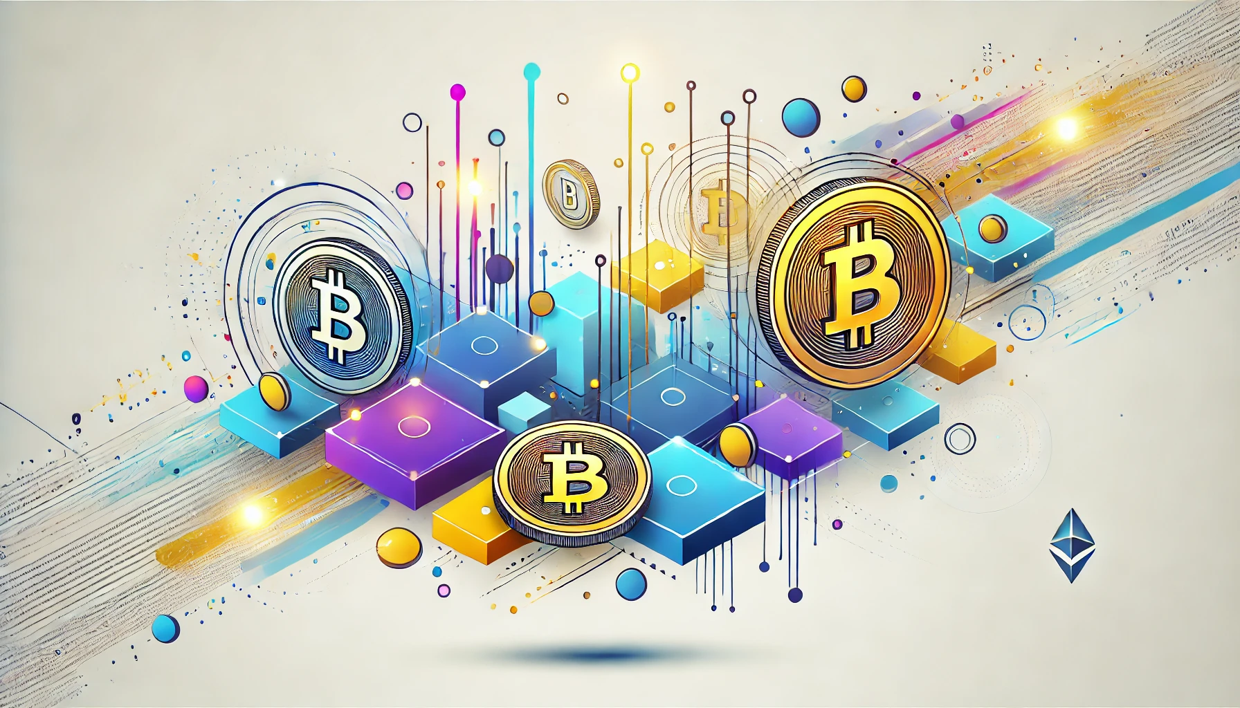 eye catching abstract image representing a cryptocurrency project. The design features clean shapes like digital coins or t