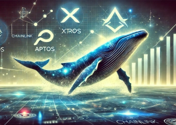 featuring a whale to symbolize large crypto investors known as whales focusing on XRP Aptos APT and Chainlink L