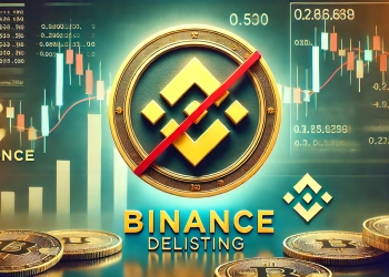 focused on Binances delisting announcement without showing specific coins The image should feature the Binance logo promi