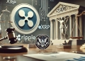 highlighting the ongoing legal battle between Ripple and the SEC. The scene prominently displays the logos of Ripple