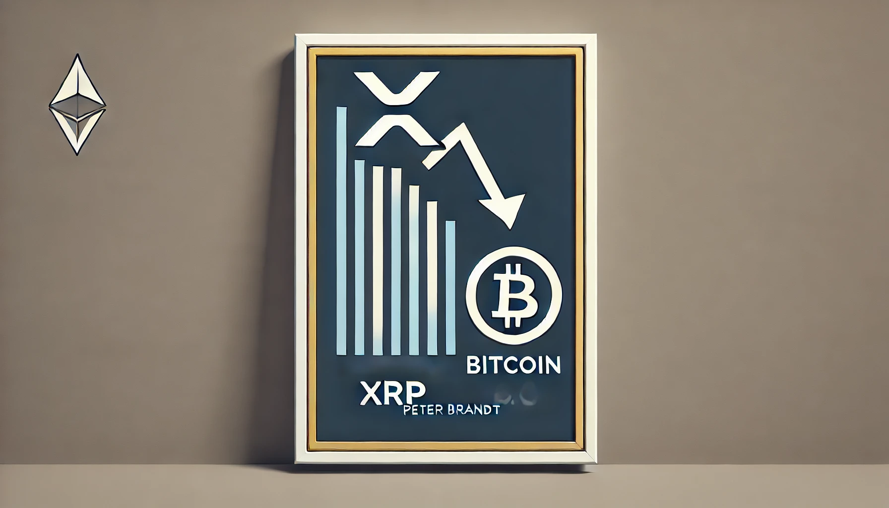 illustrating Peter Brandts warning about XRPs potential price drop against Bitcoin The visual should feature the XRP a