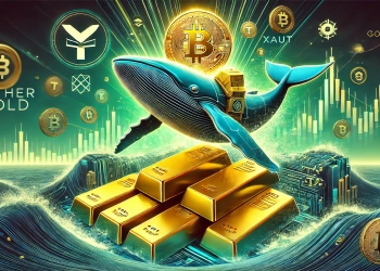 massive crypto whale holding Tether Gold XAUT representing 3 tons of physical gold. The image features a large crypto