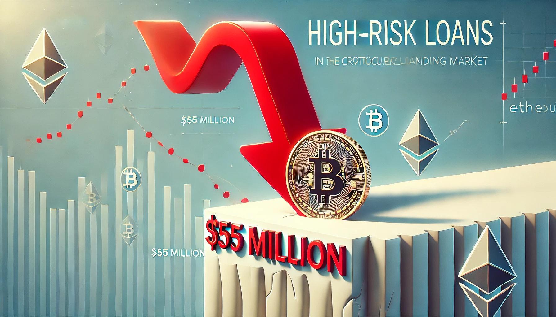 on high risk loans in the cryptocurrency lending market with a simple design. It features a large red downward ar