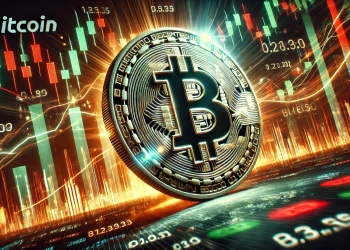 representing Bitcoin is price surge and the liquidation of short positions. The image features a prominent Bitcoin symbol with a price