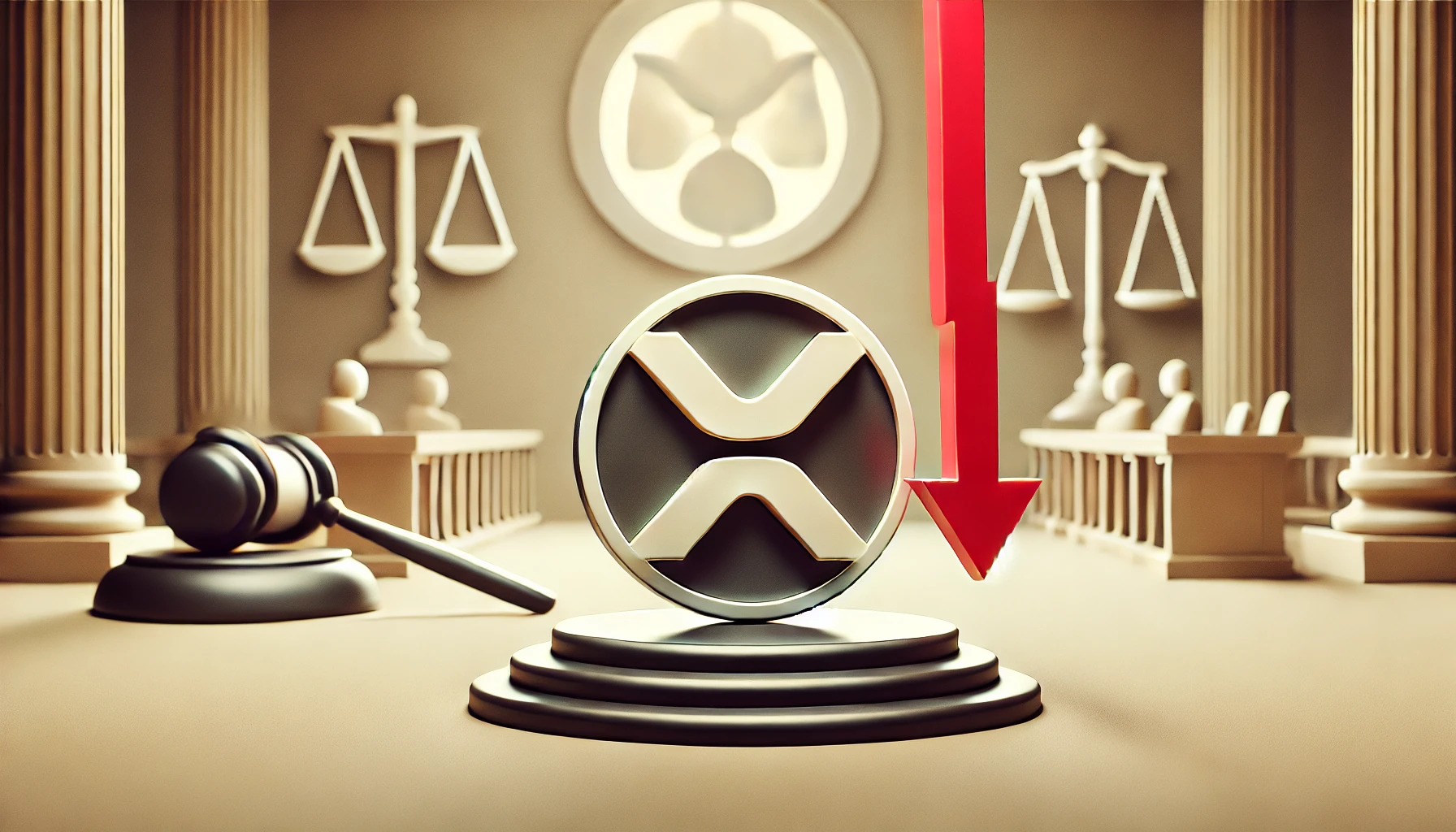 representing XRP is price decline due to the ongoing legal battle with the SEC. The focus is on the XRP coin symbol with a