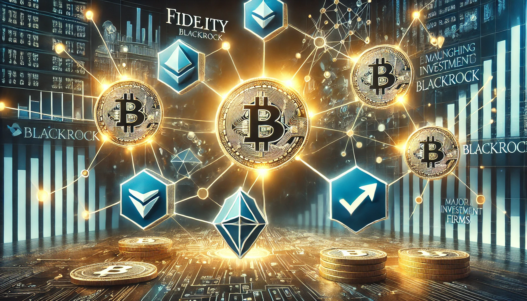 representing the competition between major investment firms like Fidelity and BlackRock in launching blockchain based funds. The