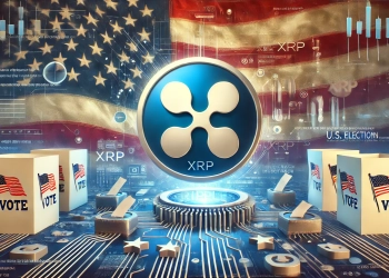 representing the connection between Ripple XRP and U.S. elections. The image features the Ripple logo subtly integr