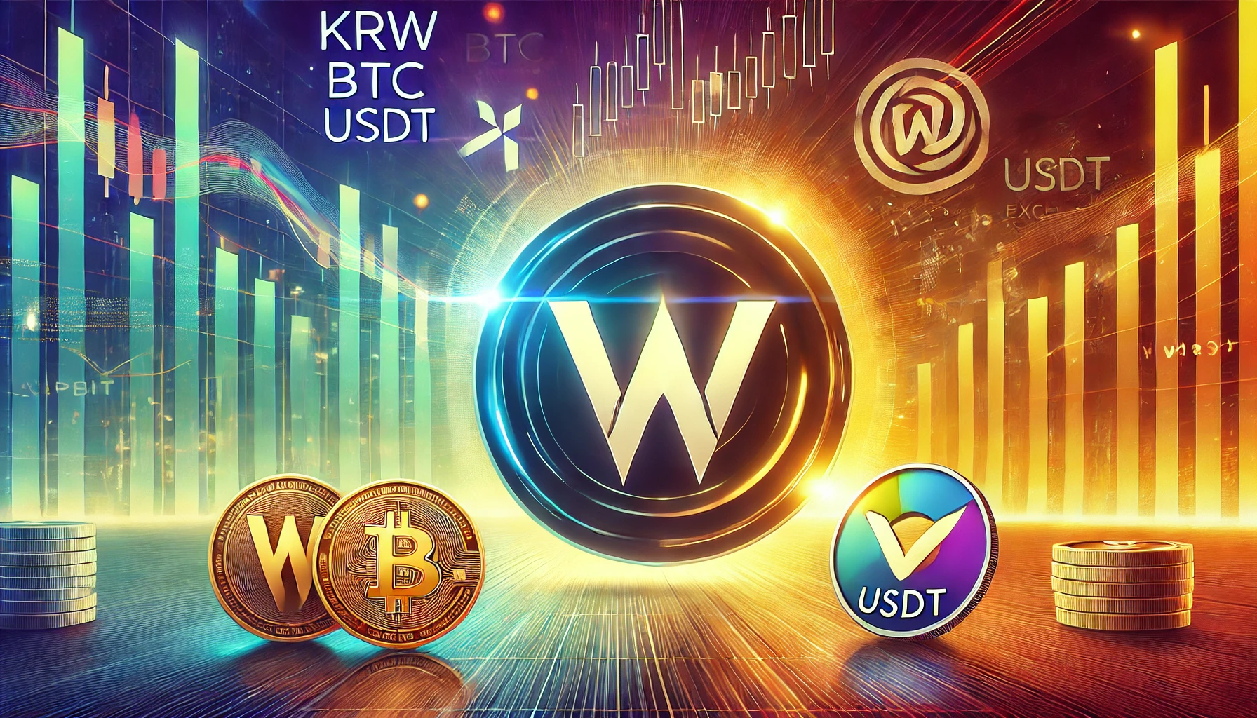 representing the listing of Wormhole W on the Upbit exchange The image should feature the Wormhole logo prominently alongside the