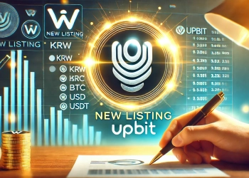 representing the new listing of Wormhole W on the Upbit exchange The central element should be the Wormhole logo highlighted with