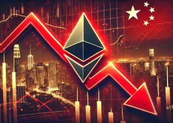 representing the potential sell off of Ethereum ETH due to actions from China. The focus is on the Ethereum symbol with